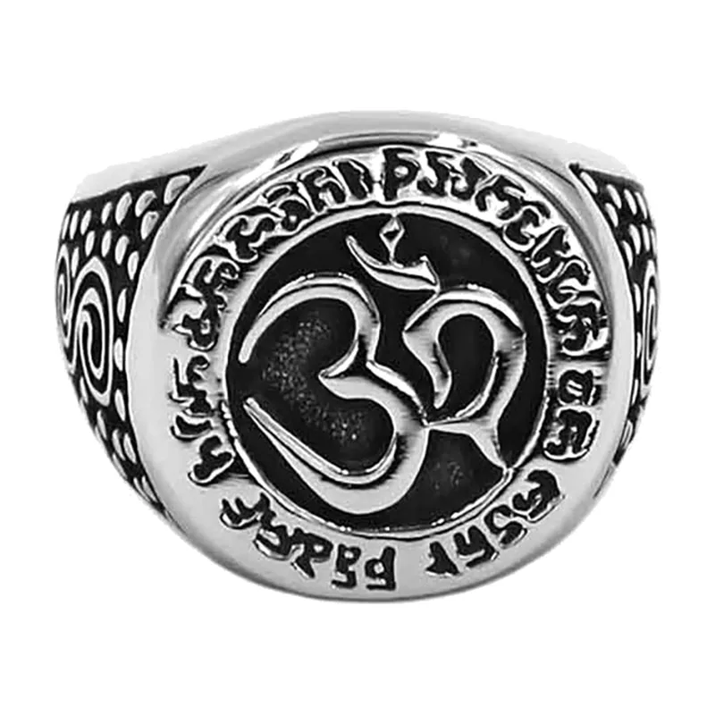 Bague Chevalière Symbole Om, Acier Inoxydable 316L