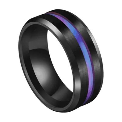 Anillo de Banda con Incrustación Azul y Ranuras, Acero Inoxidable