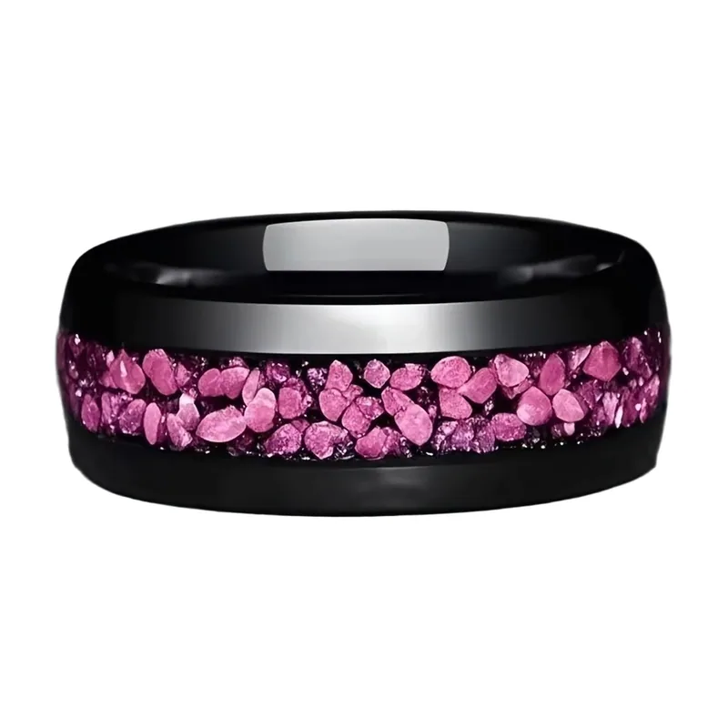 Schwarzer Herrenring mit rosa Steinen, Edelstahl