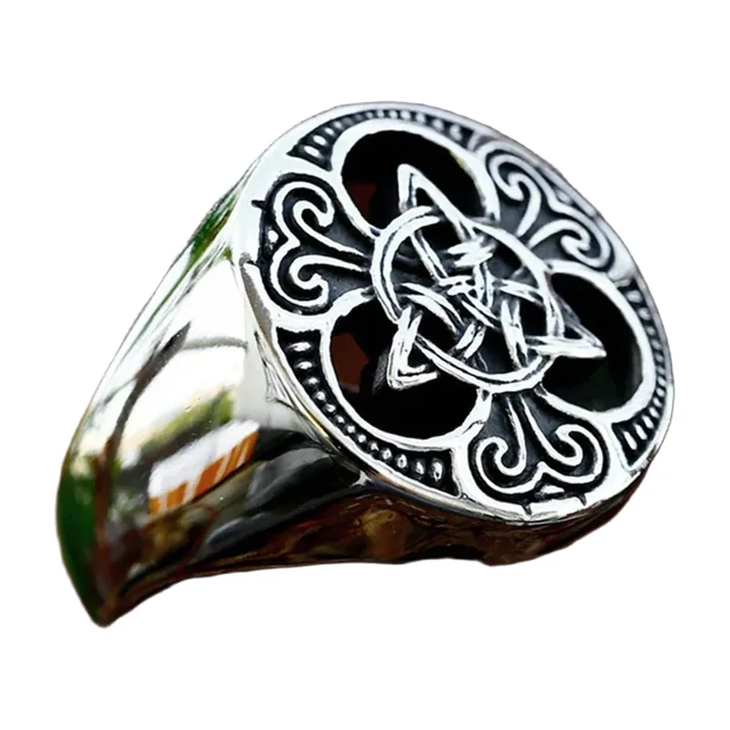 Wikinger Siegelring mit Vegvisir und Triquetra, Edelstahl