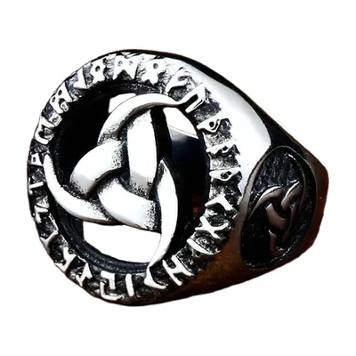 Anillo Vikingo Triquetra con Runas Nórdicas, Acero Inoxidable