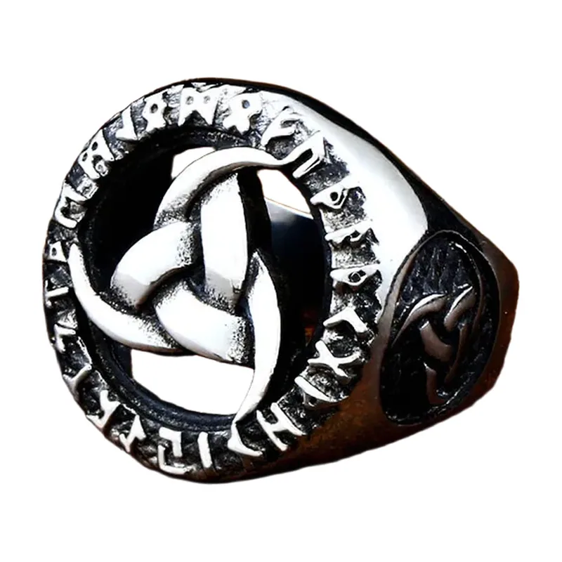 Wikinger Ring mit Triquetra-Knoten und Runen, Edelstahl