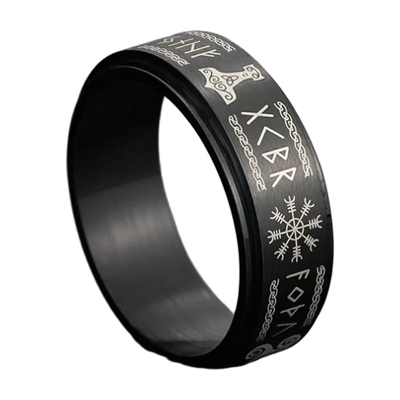 Nordischer Vegvisir Kompass-Ring mit Runen, Edelstahl