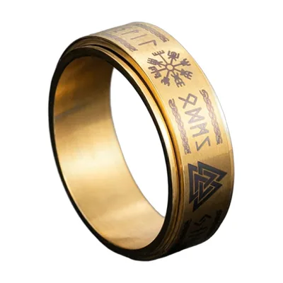 Anillo de Runas Nórdicas con Valknut y Vegvisir, Acero Inoxidable