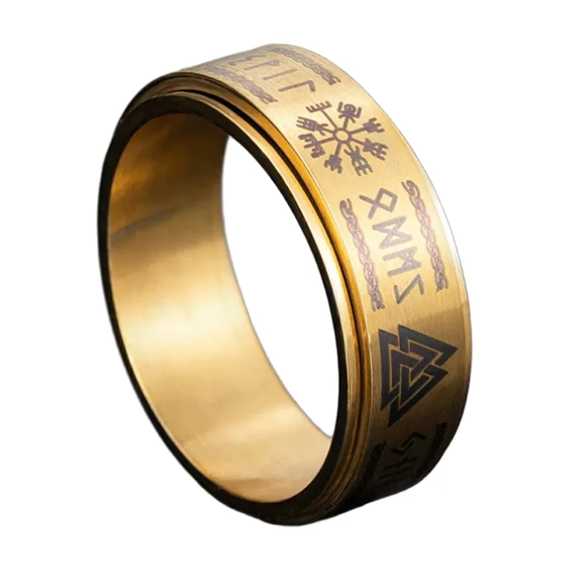 Anello Rune Nordiche con Valknut e Vegvisir, Acciaio Inossidabile