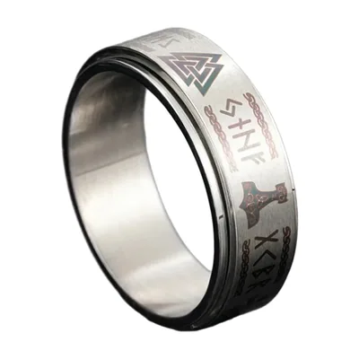 Wikinger Vegvisir Spinnerring mit Runen, Edelstahl