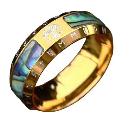 Wikinger Yggdrasil Lebensbaum Ring mit Runen, Edelstahl