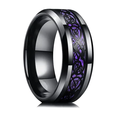 Anello Celtico con Drago e Pietra Viola, Acciaio Inossidabile