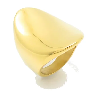 Bague Chevalière Dorée Polie, Acier Inoxydable