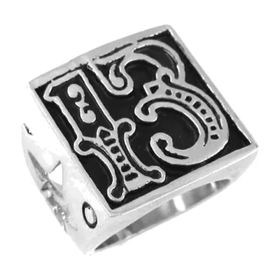 Anillo Sello Cuadrado con Número 13, Acero Inoxidable