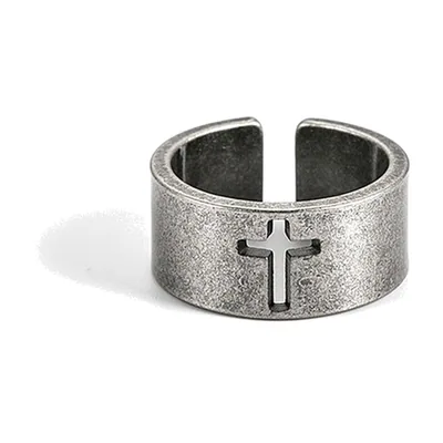 Anillo con Cruz Calada de Acero Inoxidable 316L