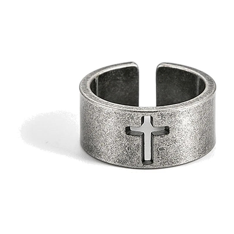 Bague avec Croix Ajourée en Acier Inoxydable 316L