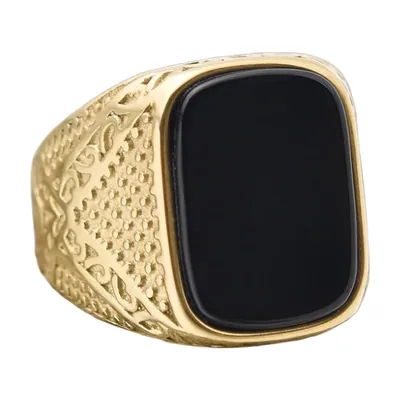Anillo de Sello Cuadrado con Piedra de Ónix, Acero Inoxidable