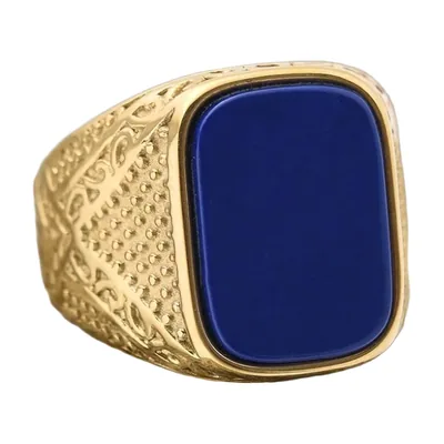 Anillo Sello Cuadrado con Ónix Azul, Acero Inoxidable