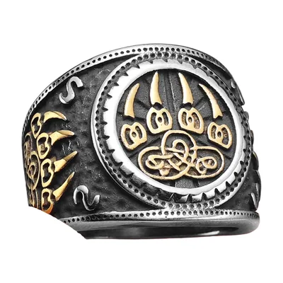 Bear Claw Ring with Norse Runes and Celtic Knot, Stainless Steel