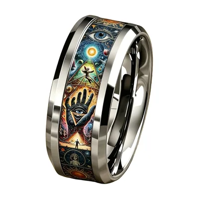 Anillo de Astrología con Ojo Celeste y Runas, Acero Inoxidable