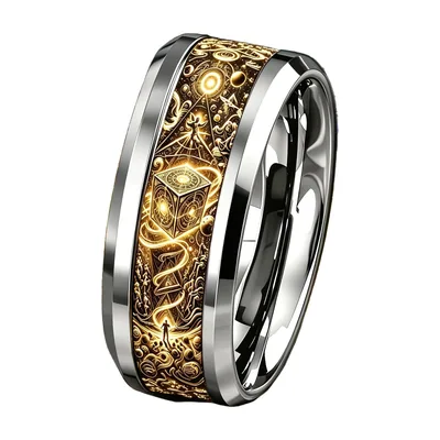 Anillo con Grabados de Astrología y Runas, Acero Inoxidable