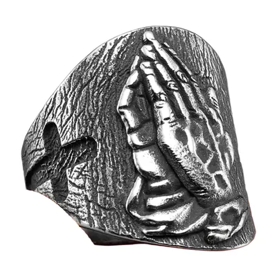 Anello Mani in Preghiera con Dettaglio Croce, Acciaio Inossidabile