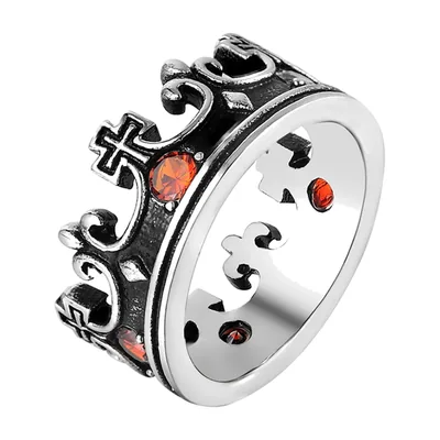 Kronen-Ring mit roten Steinen aus 316L Edelstahl