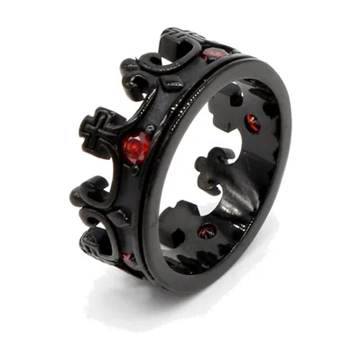 Kronen-Ring mit roten Steinen, Schwarz, 316L Edelstahl