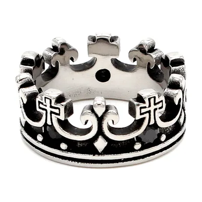 Kronen-Ring mit schwarzen Zirkonia, 316L Edelstahl