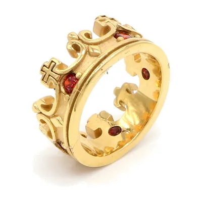 Crown Ring with Red Stones, 316L Stainless Steel