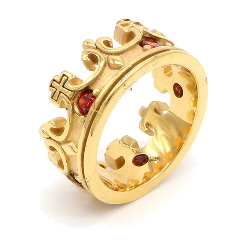 Kronen-Ring mit roten Steinen aus 316L Edelstahl