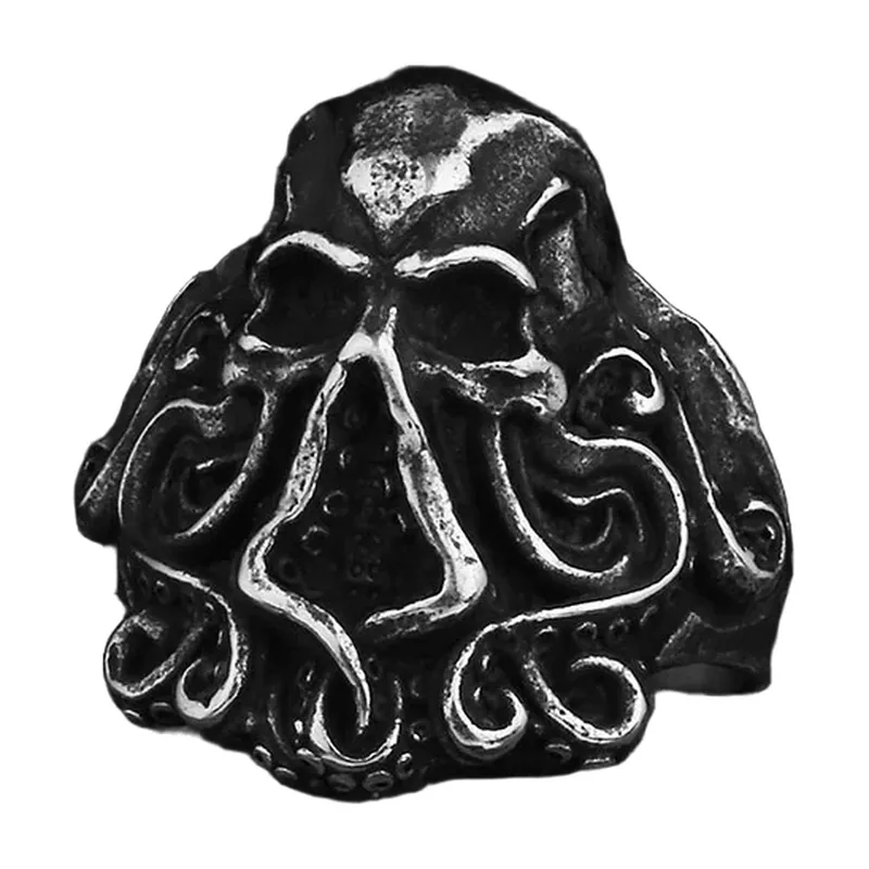 Anillo de Calavera y Tentáculos de Pulpo, Acero Inoxidable
