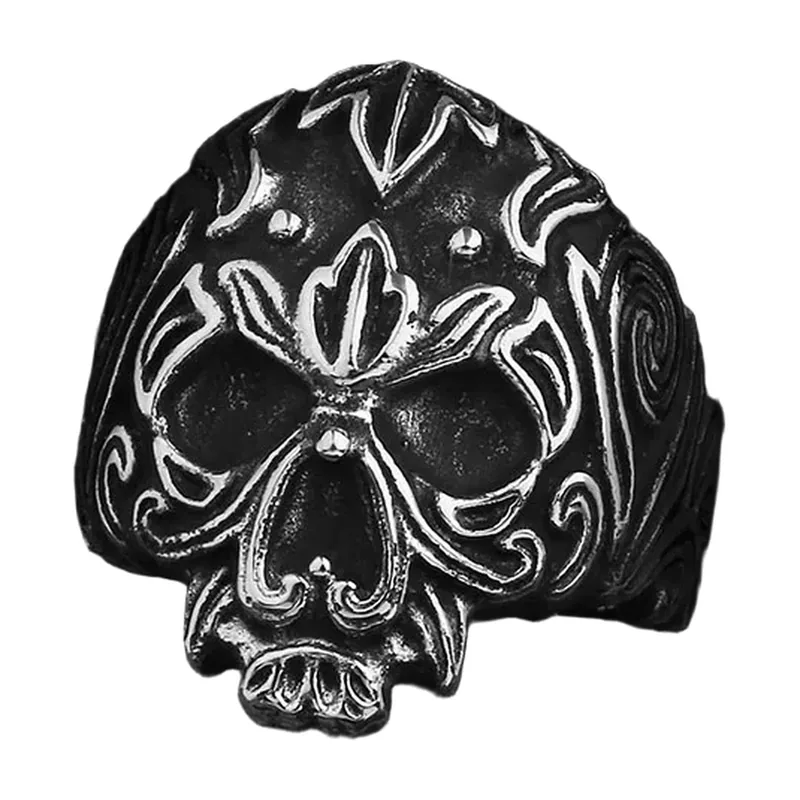 Skull Signet Ring with Ornate Engravings, Stainless Steel