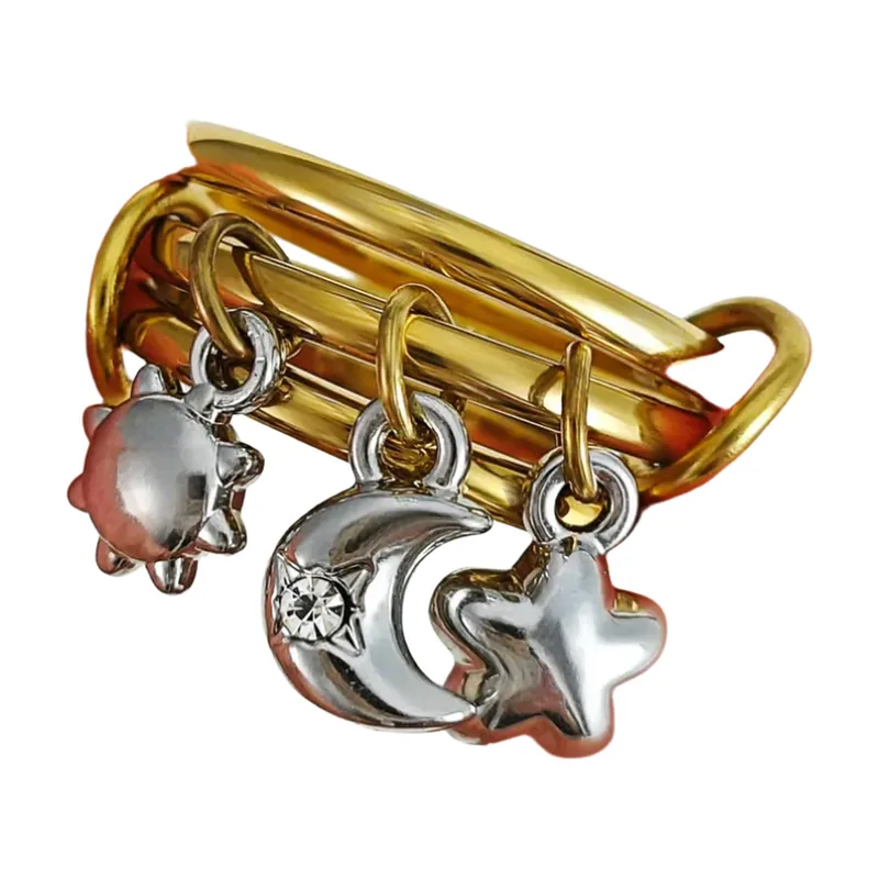 Celestial Sun Moon and Star Charm Ring, Stainless Steel