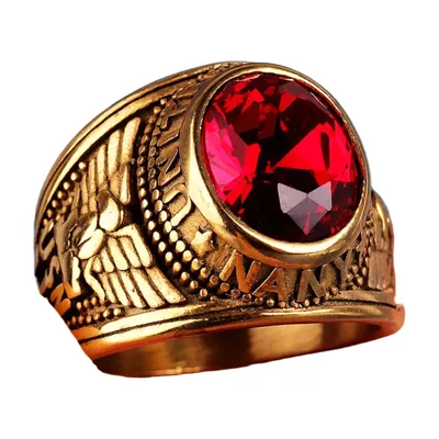 Anillo Sello de Águila con Piedra Roja, Acero Inoxidable
