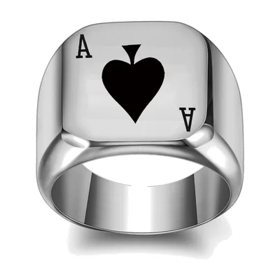 Anillo Sello Cuadrado con As de Espadas, Acero Inoxidable