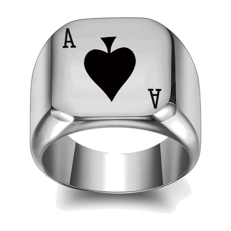 Anillo Sello Cuadrado con As de Espadas, Acero Inoxidable