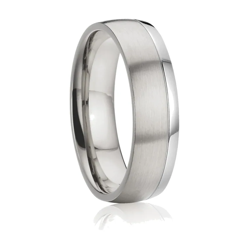 Brushed Band Ring with Polished Edges, 316L Stainless Steel
