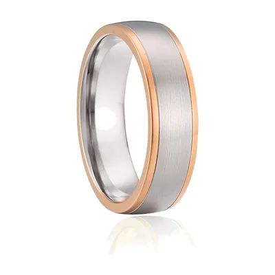 Anillo de Banda Bicolor Cepillado, Oro Rosa y Plata, Acero Inoxidable
