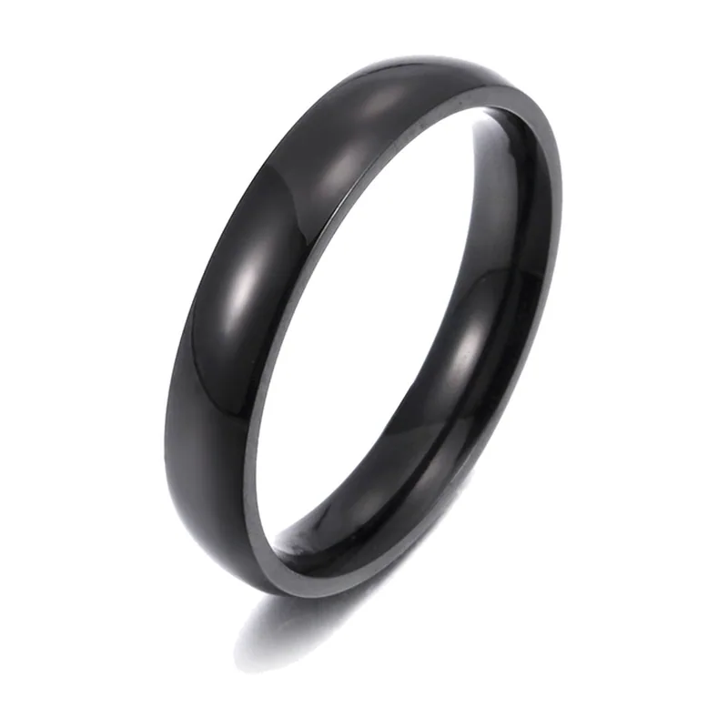 Bague Alliance Simple, Acier Inoxydable Noir Poli