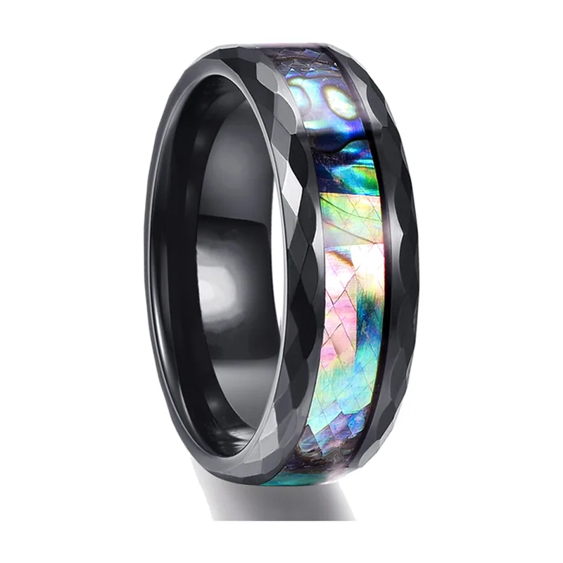 Hirschfamilie Ring mit Koa-Holz-Inlay, Edelstahl