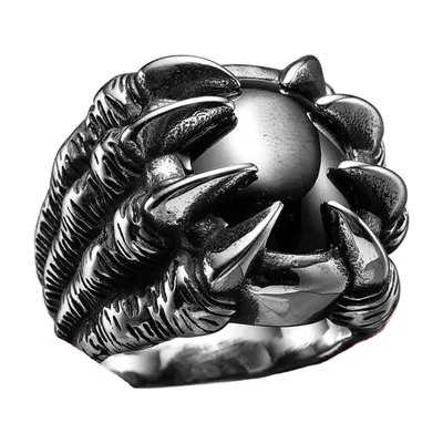 Bague Griffe avec Sphère Noire, Acier Inoxydable 316L