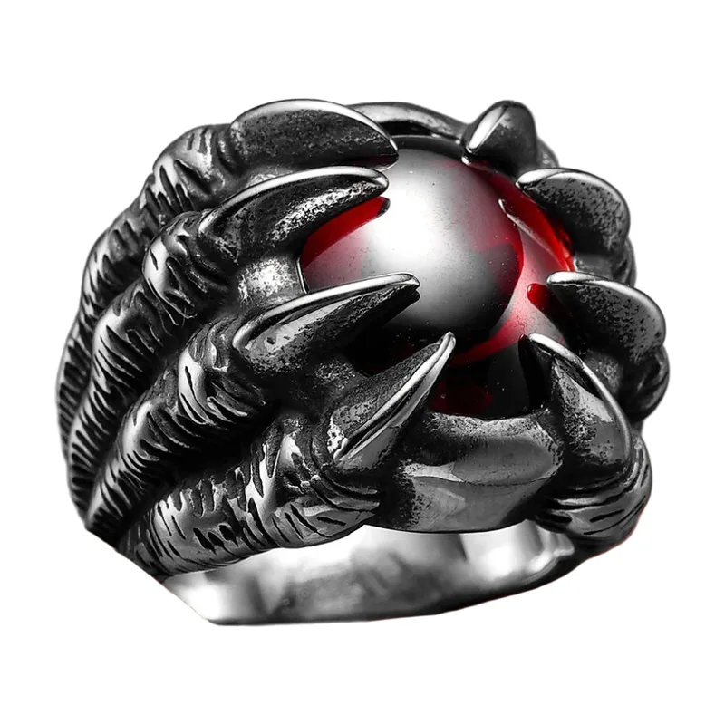 Claw Ring with Red Stone, 316L Stainless Steel