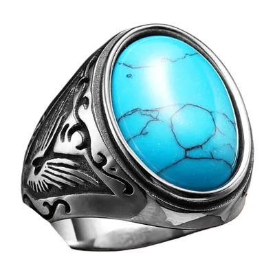 Herren Siegelring mit blauem Türkis-Stein, Edelstahl