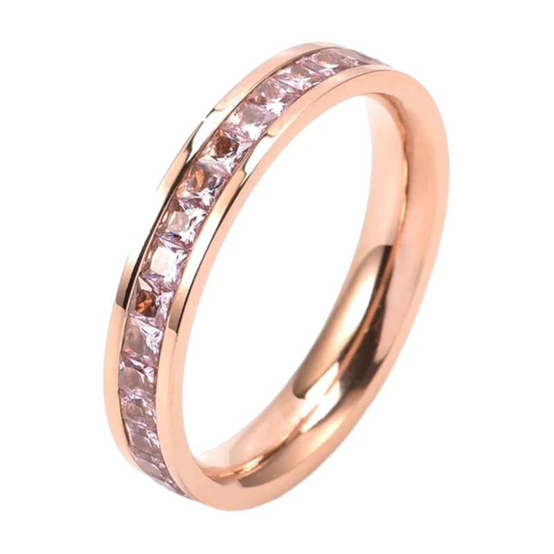 Bague Alliance Eternity avec Zircone Rose, Acier Inoxydable Or Rose