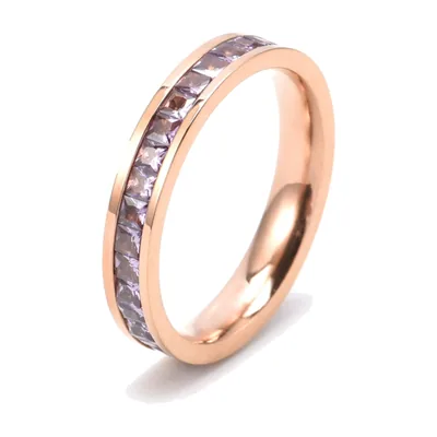 Bague Éternité avec Zircone Violette, Acier Inoxydable