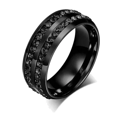 Bague Alliance avec Zirconia Noirs, Acier Inoxydable