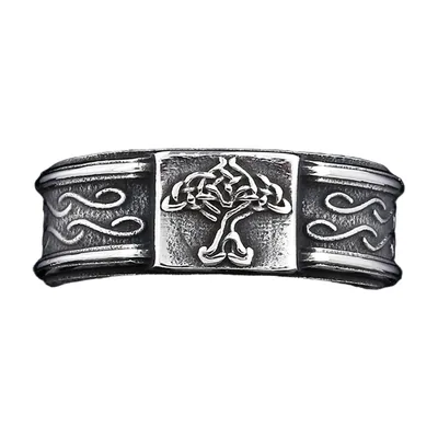 Bague Viking Yggdrasil Arbre de Vie et Nœuds Celtiques, Acier Inoxydable