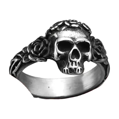 Bague Crâne et Rose Gothique, Acier Inoxydable