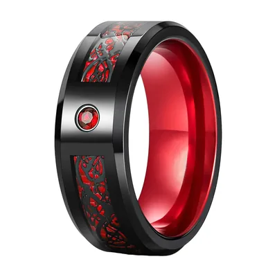 Anillo de Dragón Celta con Piedra Roja, Acero Inoxidable