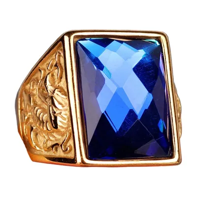 Herren Siegelring mit blauem Stein und Drachen-Motiv, Edelstahl