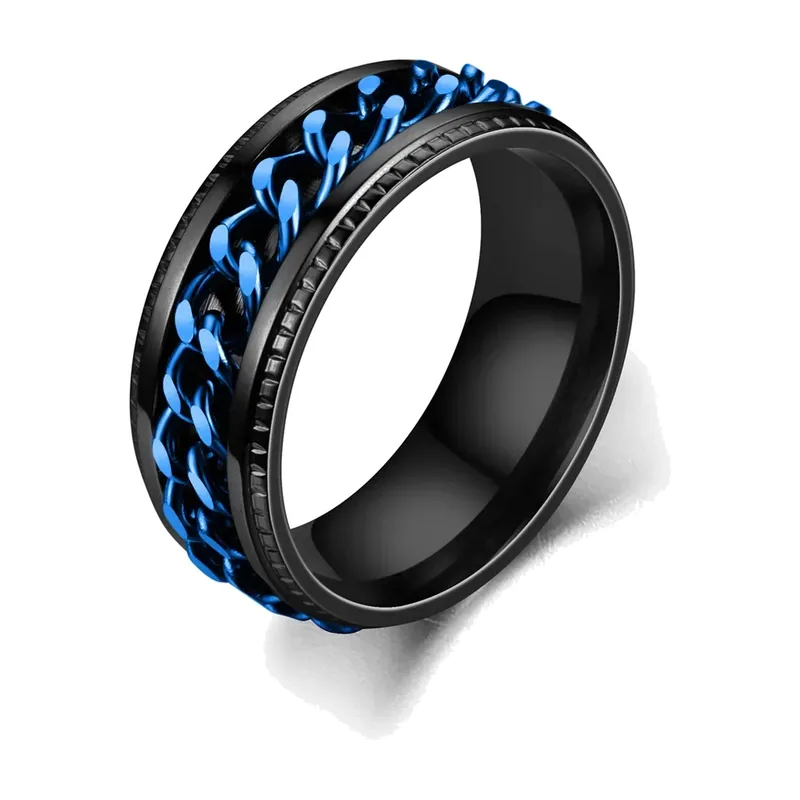 Spinner-Ring mit blauer Ketten-Optik, 316L Edelstahl