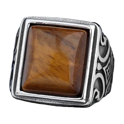 Tiger-Siegelring mit braunem Stein, 316L Edelstahl