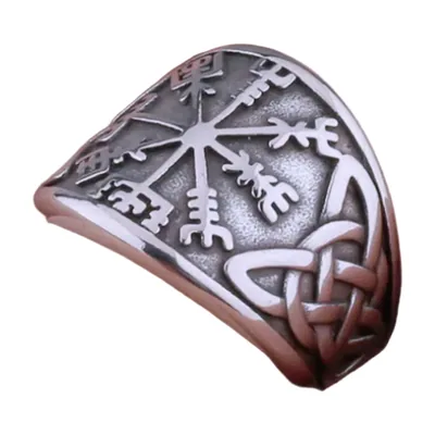 Bague Viking Vegvisir avec Runes et Noeuds Celtiques, Acier Inoxydable